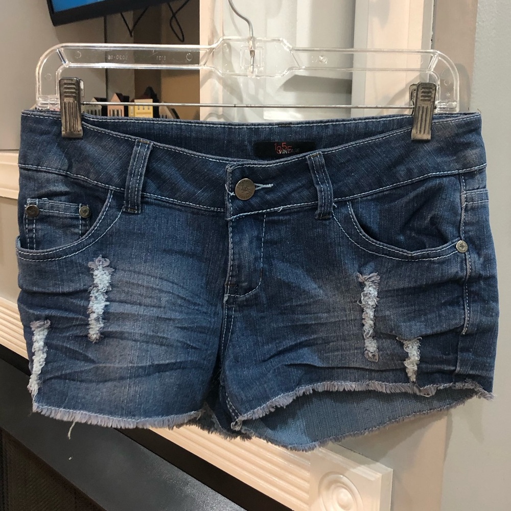 NEW Vintage Y2K 1955 Vintage Distressed Frayed Denim Jean Mini Shorts